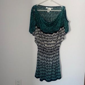 Max Studio Green, Black, White Mini Dress Cold Shoulder Sz Small